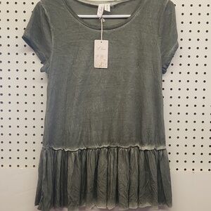 L love NWT ruffle shirt women's size medium green